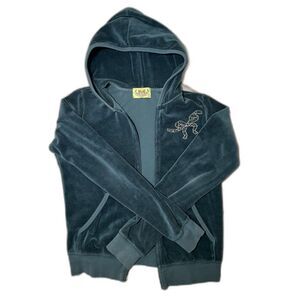 Vintage Y2K Juicy Couture Full Zip Velour Track Hoodie Women's L Made in USA